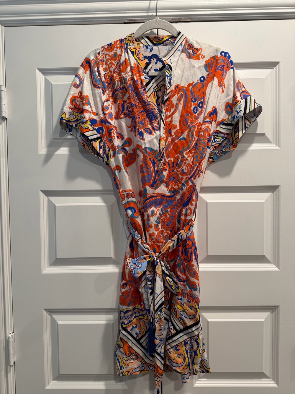Robert Graham Orange & Blue Paisley Tie-Waist Women’s Dress